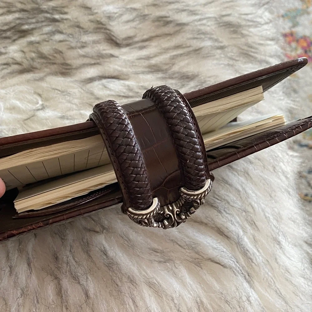 Brighton Brown Crocodile Embossed business organizer/Wallet with Silver Buckle - Picture 5 of 15